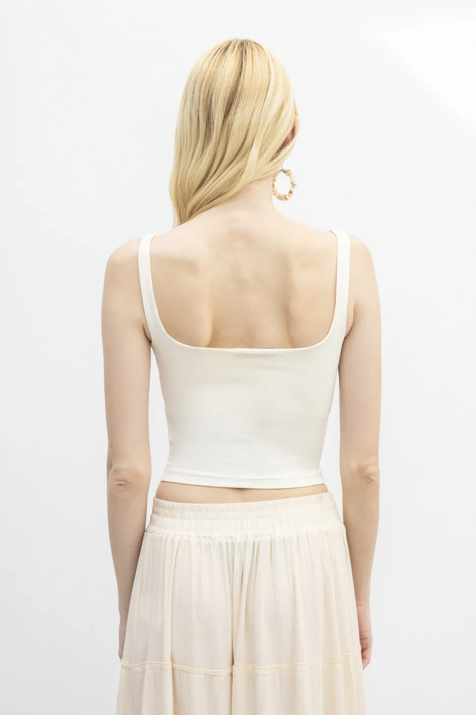 Bayan Ekru Kare Yaka Atlet Top