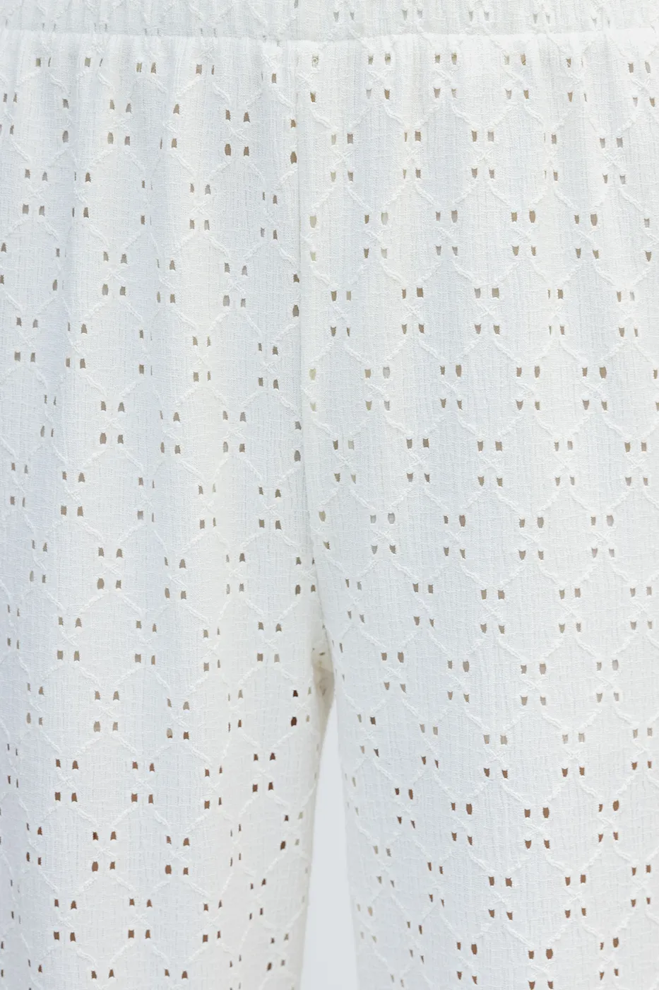 Bayan Beyaz Brode Düz Kesim Pantolon