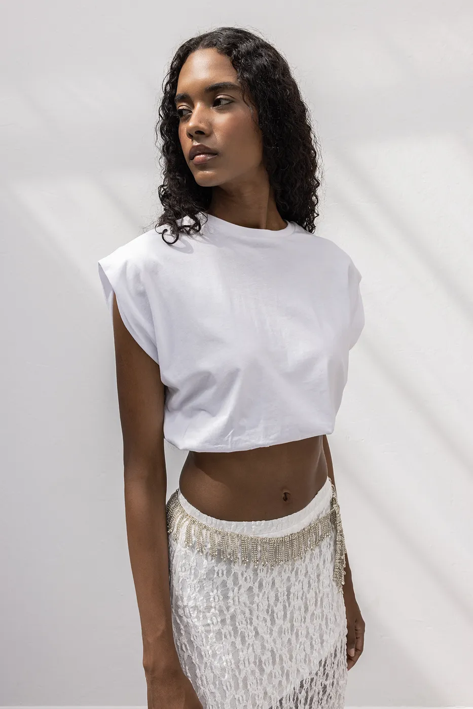 Bayan Beyaz Crop Balon Tshirt