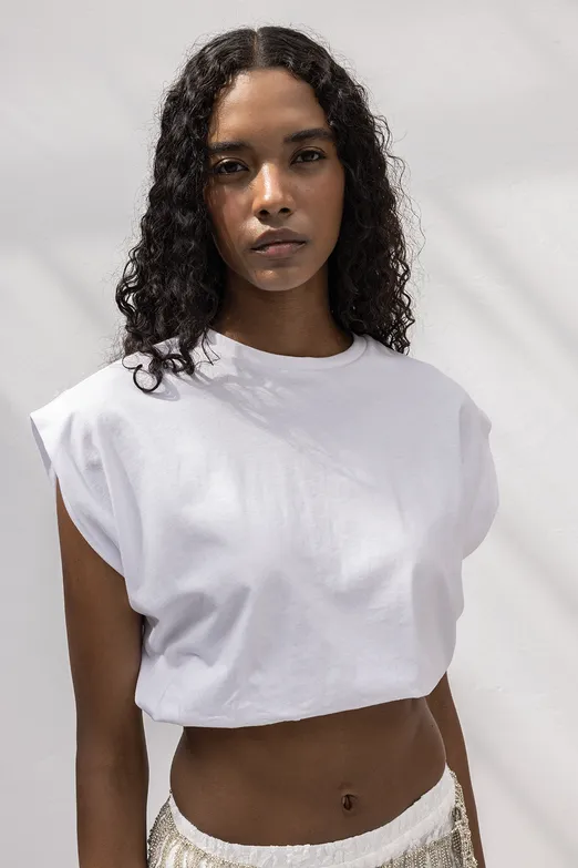 Bayan Beyaz Crop Balon Tshirt - BSL