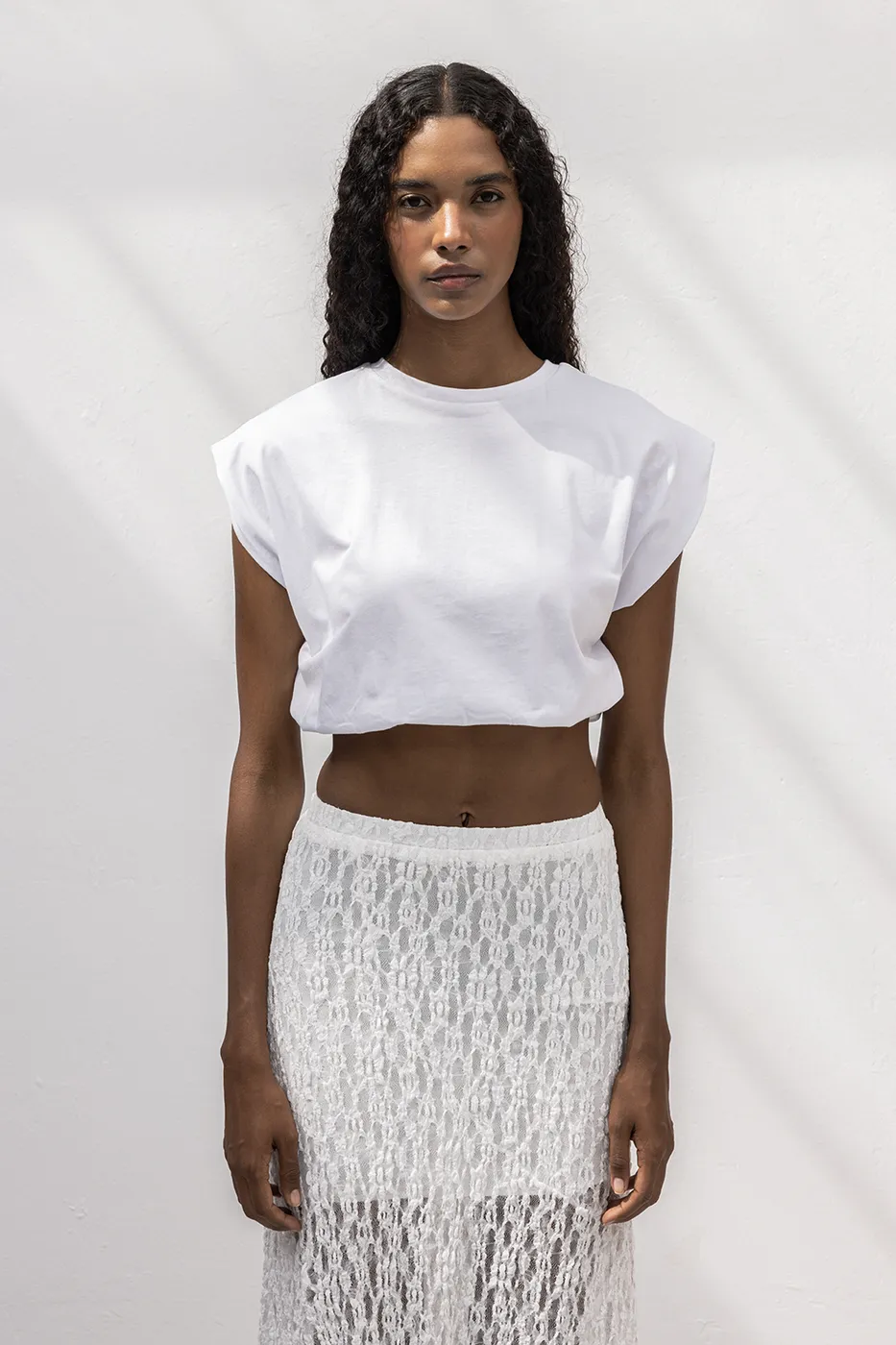 Bayan Beyaz Crop Balon Tshirt