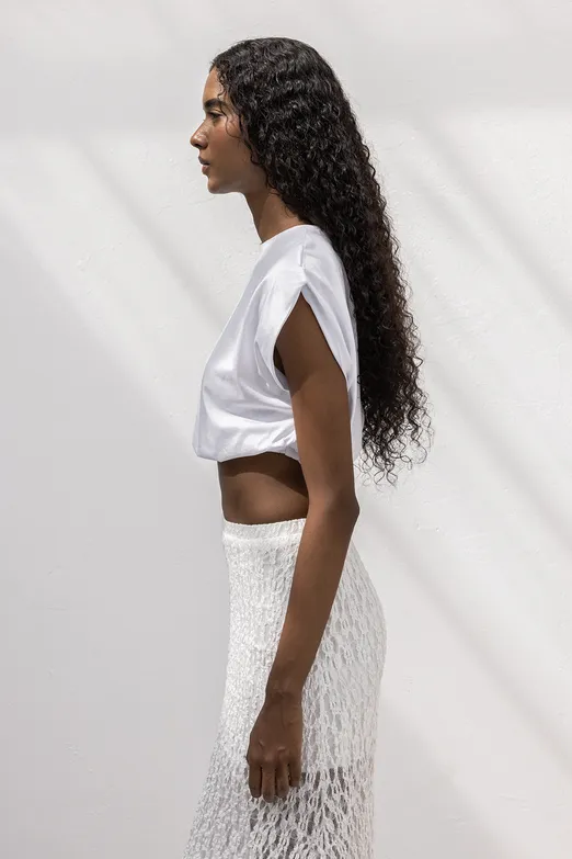 Bayan Beyaz Crop Balon Tshirt - BSL