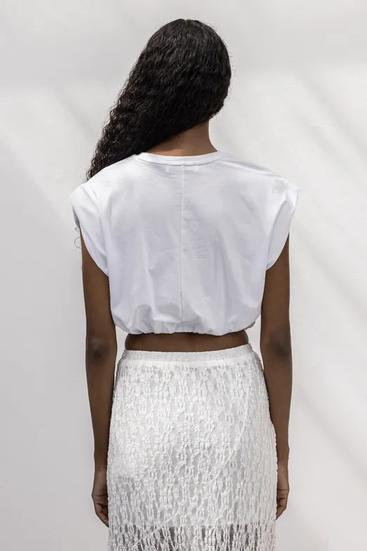 Bayan Beyaz Crop Balon Tshirt - BSL