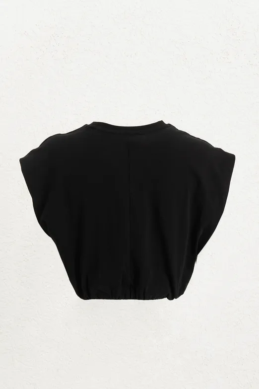 Bayan Siyah Crop Balon Tshirt - BSL