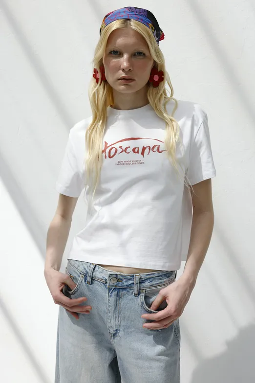 Bayan Beyaz Basic Baskılı Tshirt - BSL