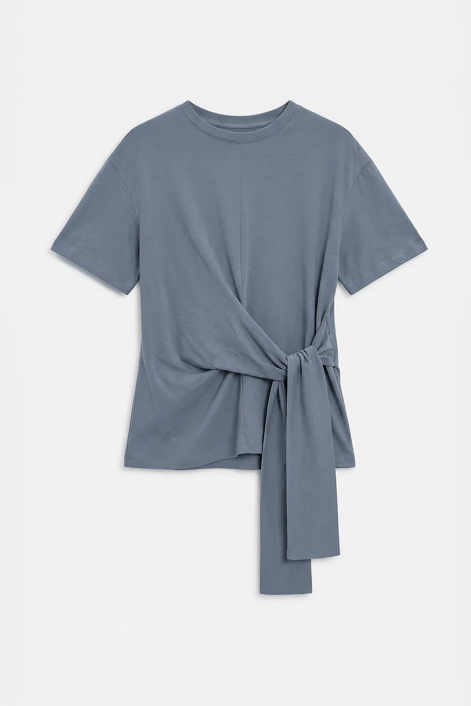 Bayan Gri Düğümlü Ve Kısa Kollu T-shirt
