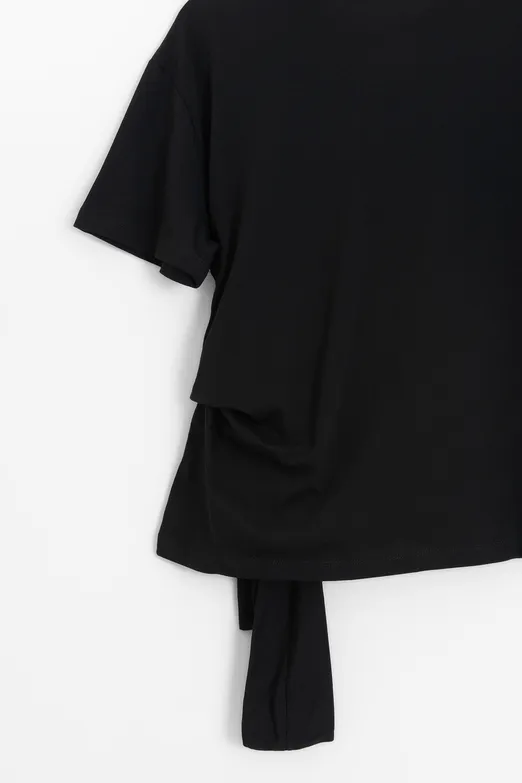 Bayan Siyah Düğümlü Ve Kısa Kollu T-shirt - BSL
