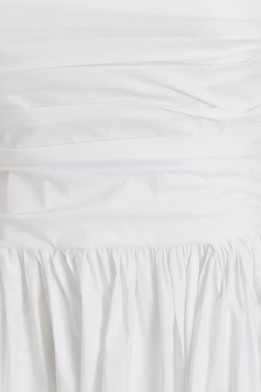 Bayan Beyaz Straplez Büzgülü Midi Elbise - BSL