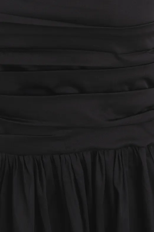 Bayan Siyah Straplez Büzgülü Midi Elbise - BSL