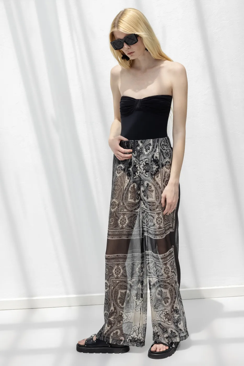 Bayan Siyah Oversize Şifon Pantolon