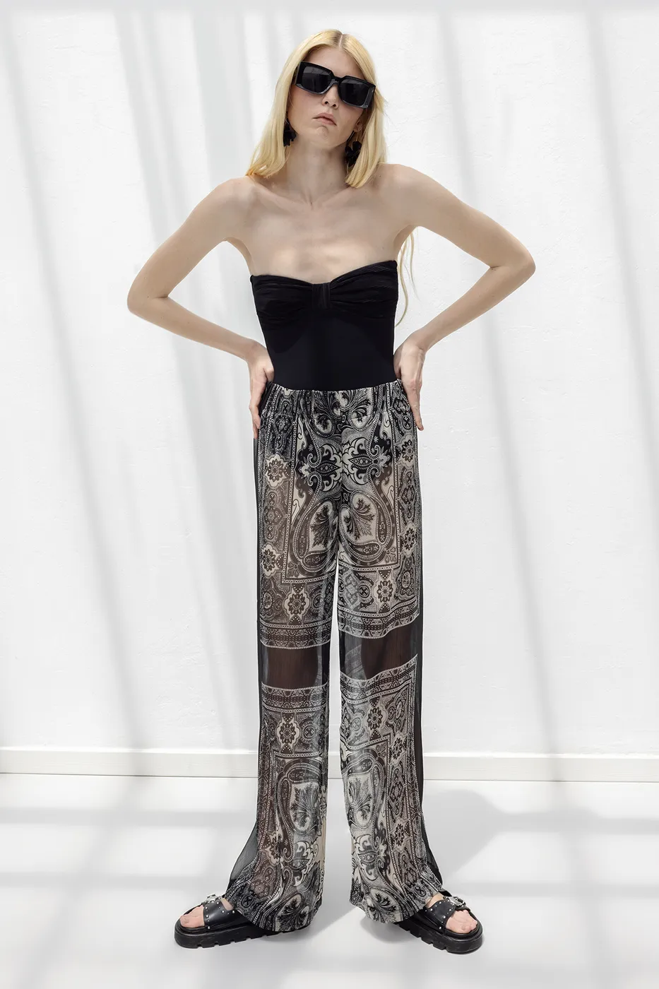 Bayan Siyah Oversize Şifon Pantolon