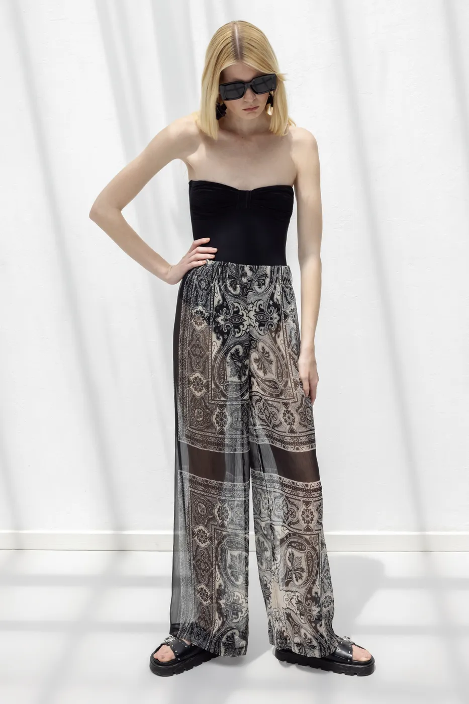 Bayan Siyah Oversize Şifon Pantolon