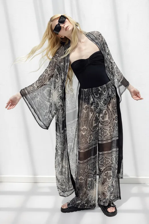 Bayan Siyah Oversize Şifon Kimono - BSL
