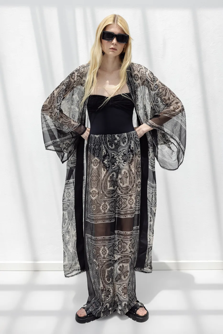 Bayan Siyah Oversize Şifon Kimono