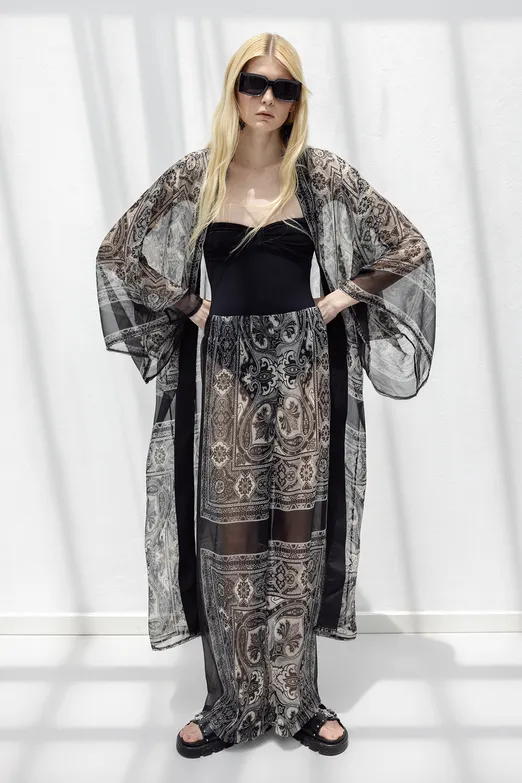 Bayan Siyah Oversize Şifon Kimono - BSL
