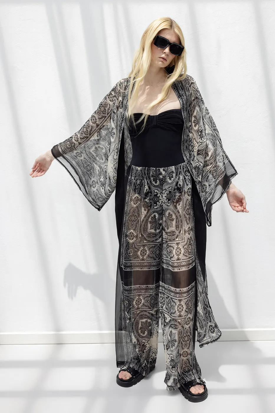 Bayan Siyah Oversize Şifon Kimono