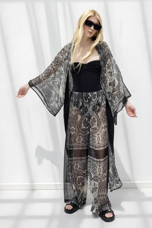 Bayan Siyah Oversize Şifon Kimono - BSL