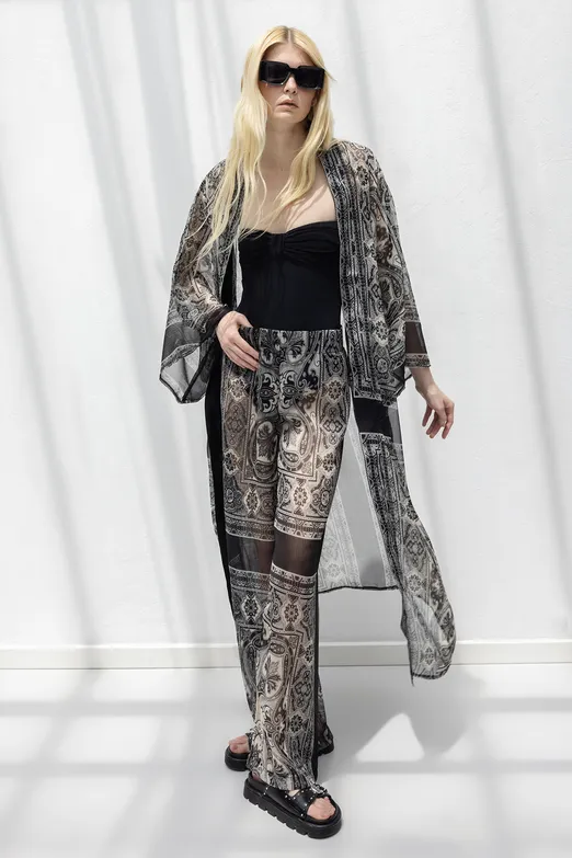 Bayan Siyah Oversize Şifon Kimono - BSL