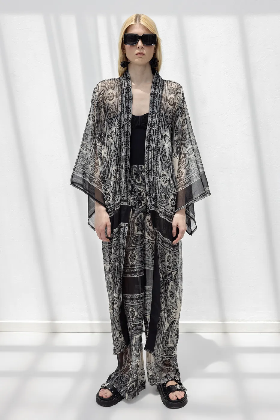 Bayan Siyah Oversize Şifon Kimono