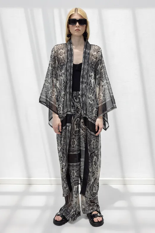 Bayan Siyah Oversize Şifon Kimono - BSL