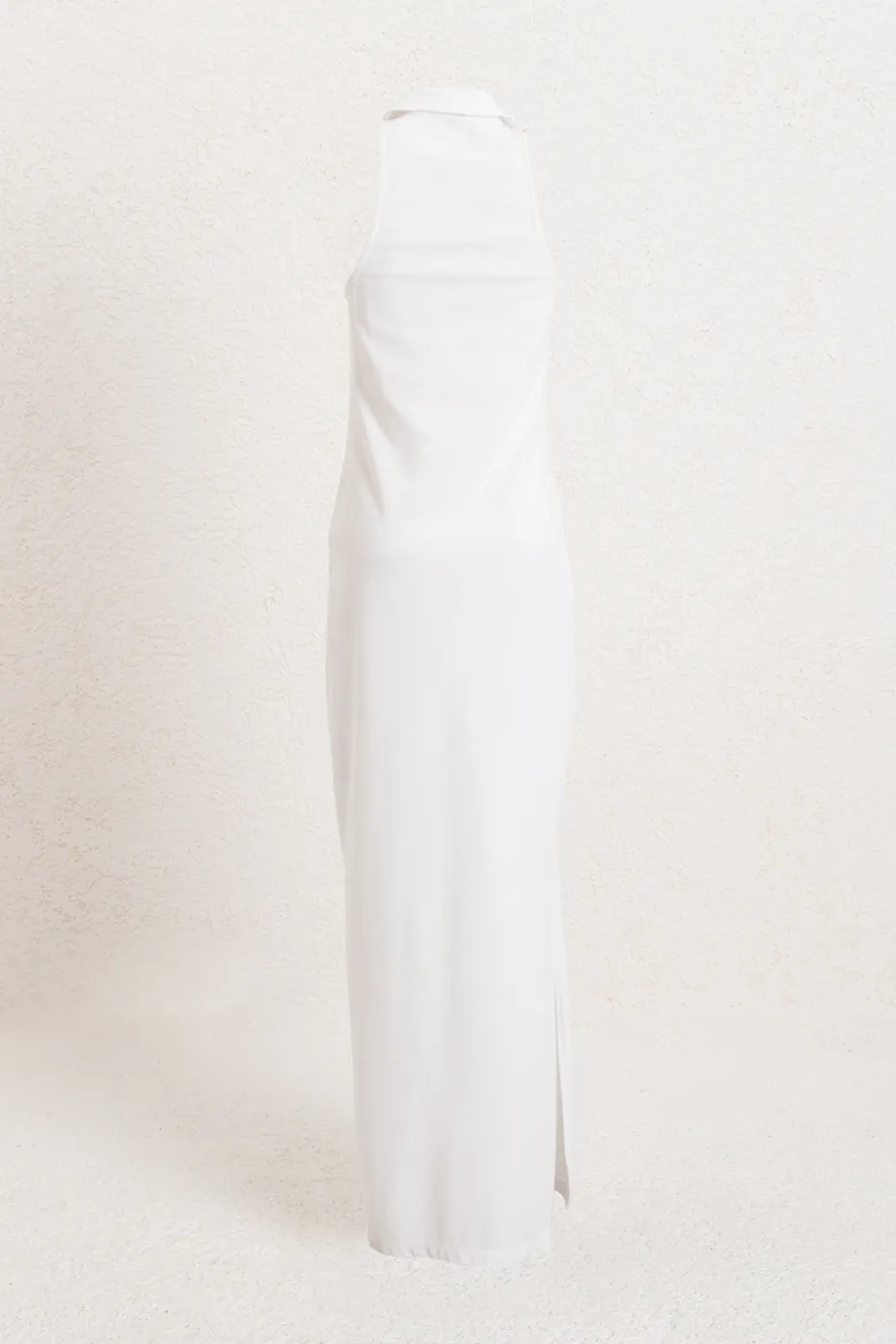 Bayan Beyaz Polo Yakalı Maksi Pike Elbise