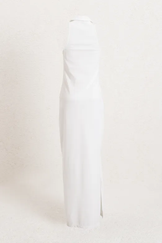 Bayan Beyaz Polo Yakalı Maksi Pike Elbise - BSL