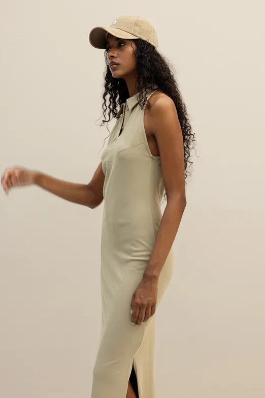 Bayan Haki Polo Yakalı Maksi Pike Elbise - BSL