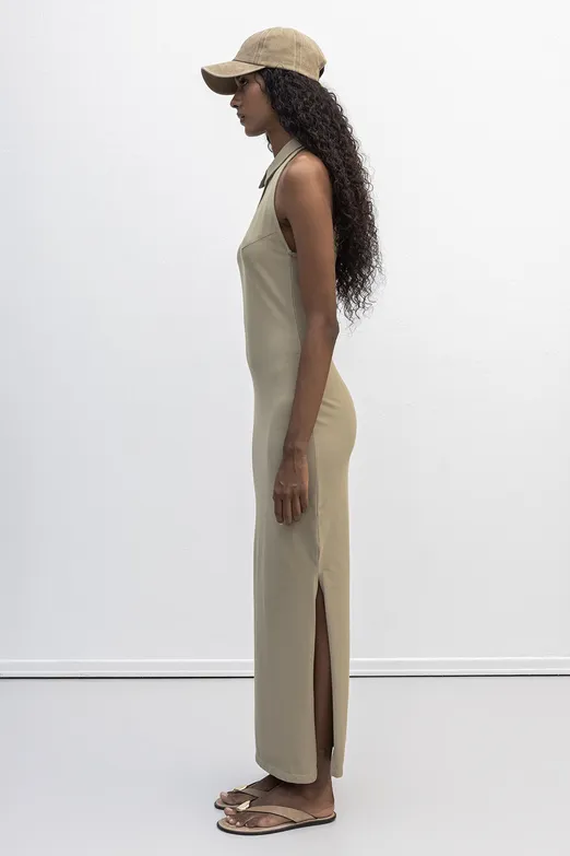 Bayan Haki Polo Yakalı Maksi Pike Elbise - BSL