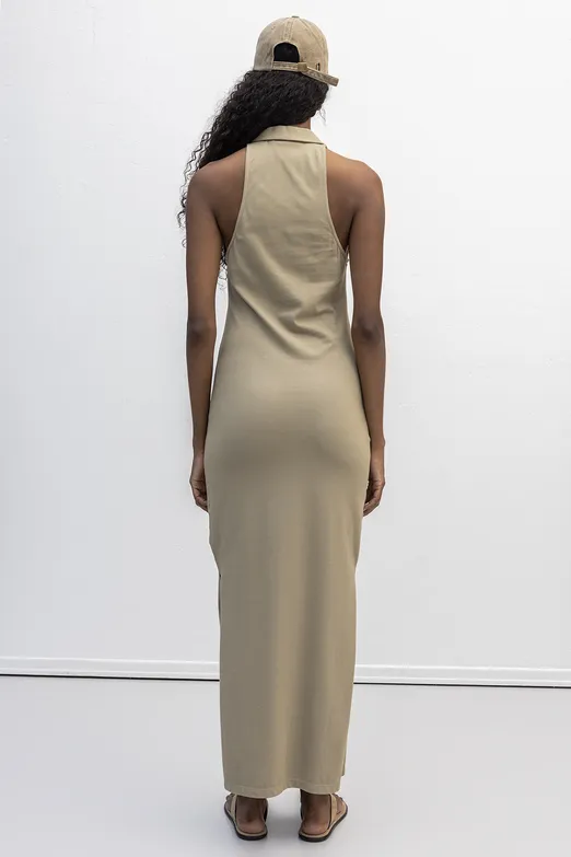 Bayan Haki Polo Yakalı Maksi Pike Elbise - BSL