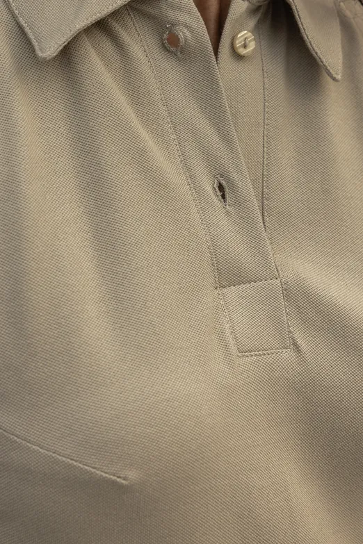 Bayan Haki Polo Yakalı Maksi Pike Elbise - BSL