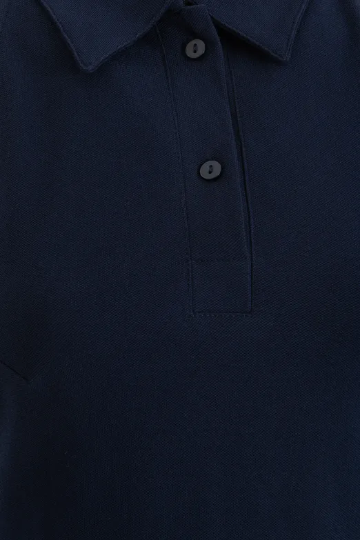 Bayan Lacivert Polo Yakalı Maksi Pike Elbise - BSL