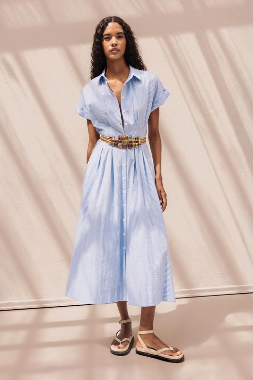 Pileli Midi Boy Gömlek Elbise