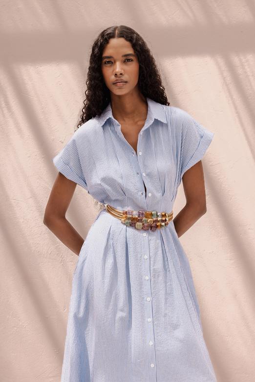 Pileli Midi Boy Gömlek Elbise