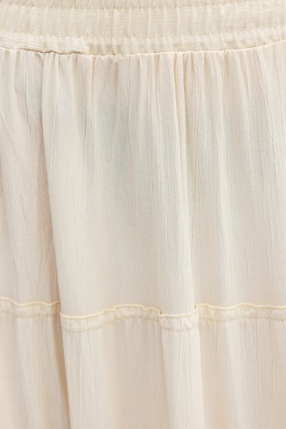 Bayan Bej Katlı Maksi Etek