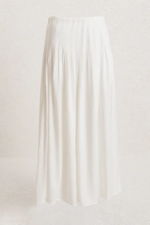 Bayan Beyaz Pileli Midi Etek - BSL