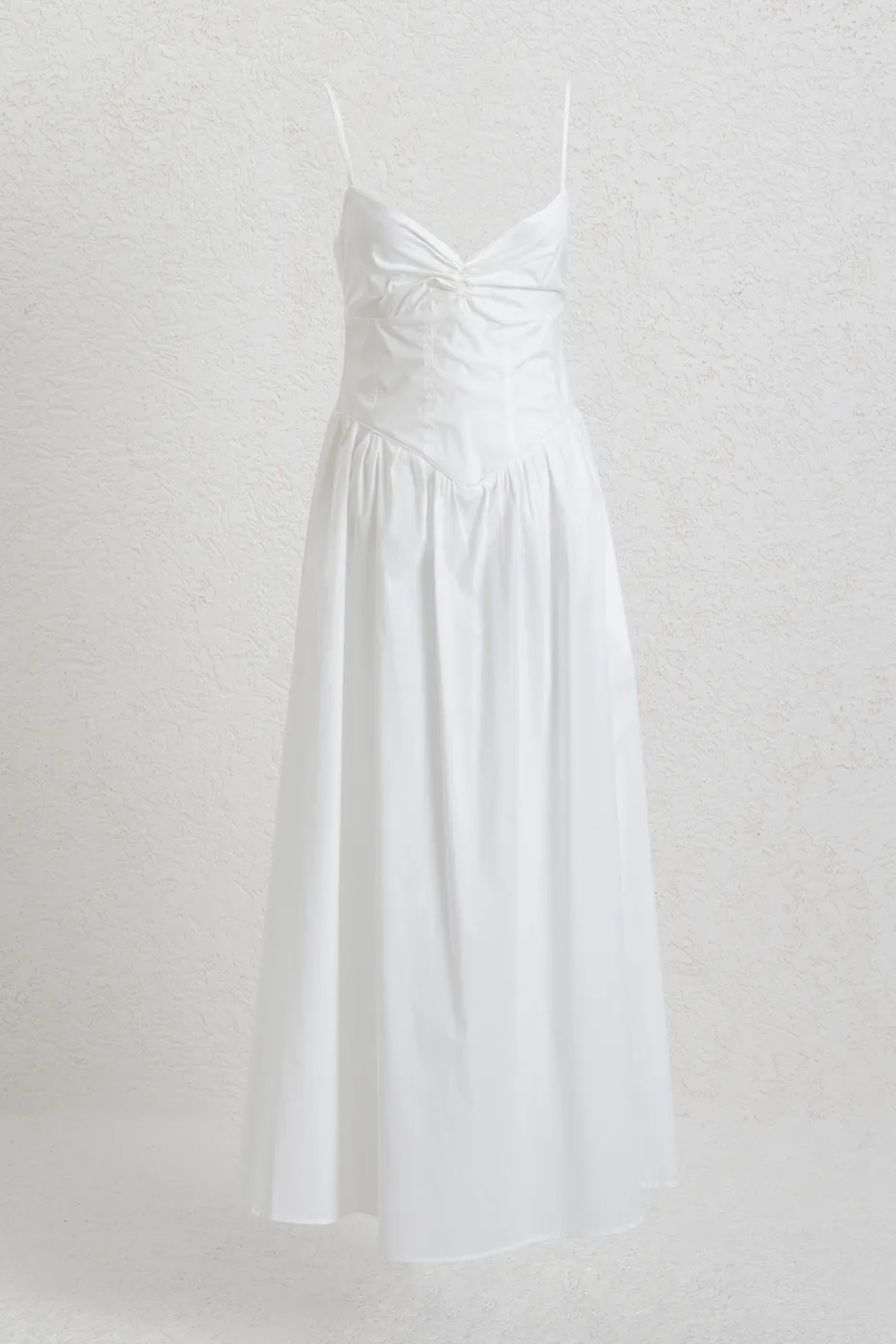 Bayan Beyaz Askılı Korsajlı Midi Elbise