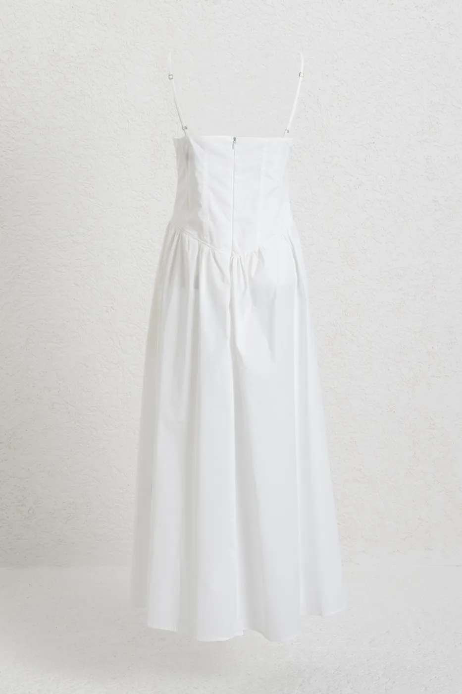 Bayan Beyaz Askılı Korsajlı Midi Elbise