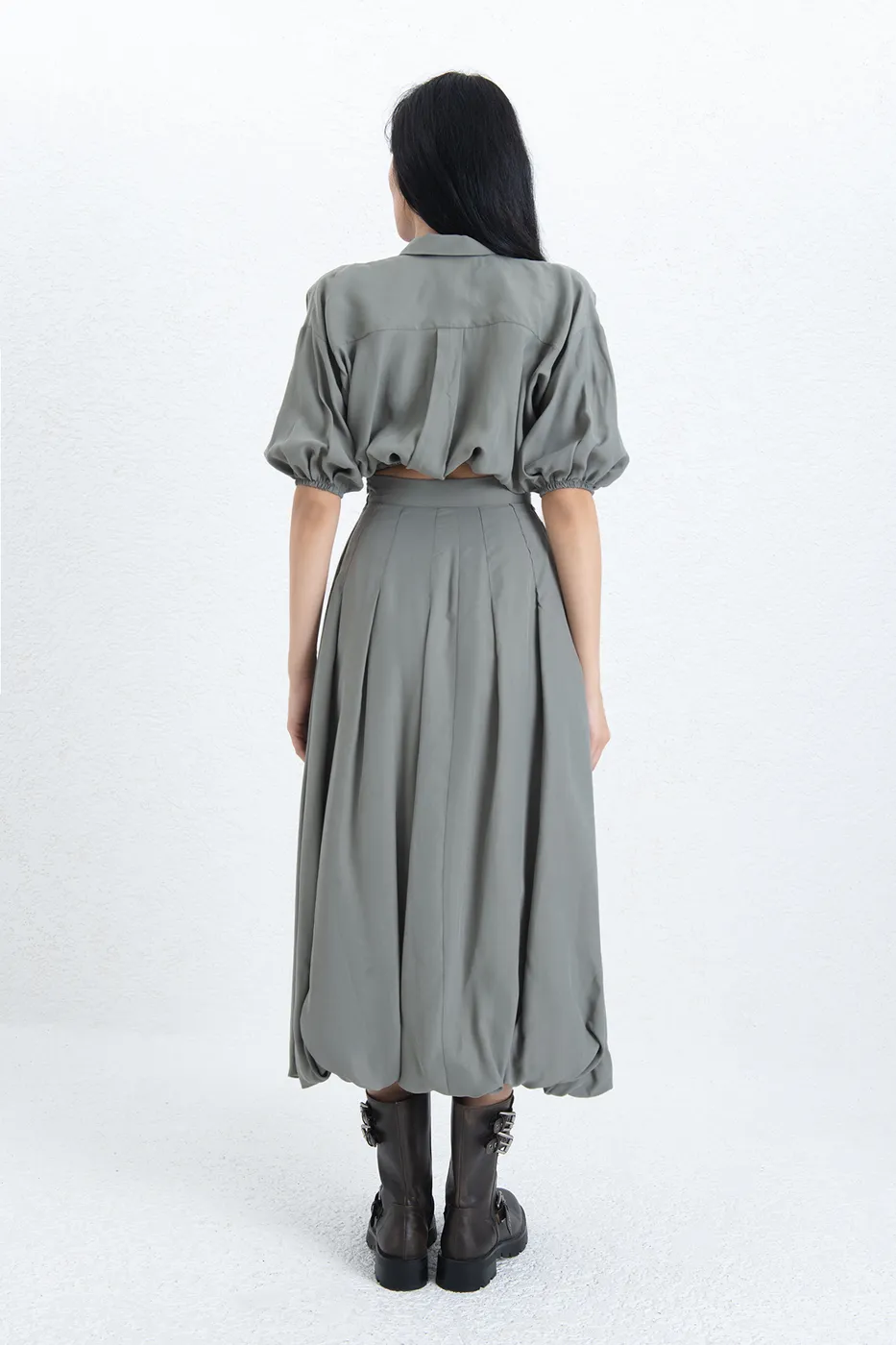 Bayan Haki Pileli Balon Midi Etek