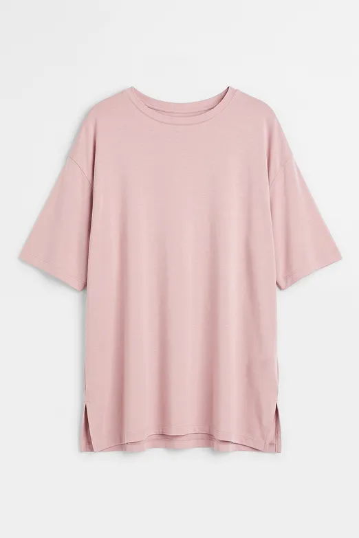 Bayan Pudra Oversize Bisiklet Yaka Dökümlü Tshirt - BSL
