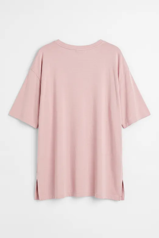 Bayan Pudra Oversize Bisiklet Yaka Dökümlü Tshirt - BSL