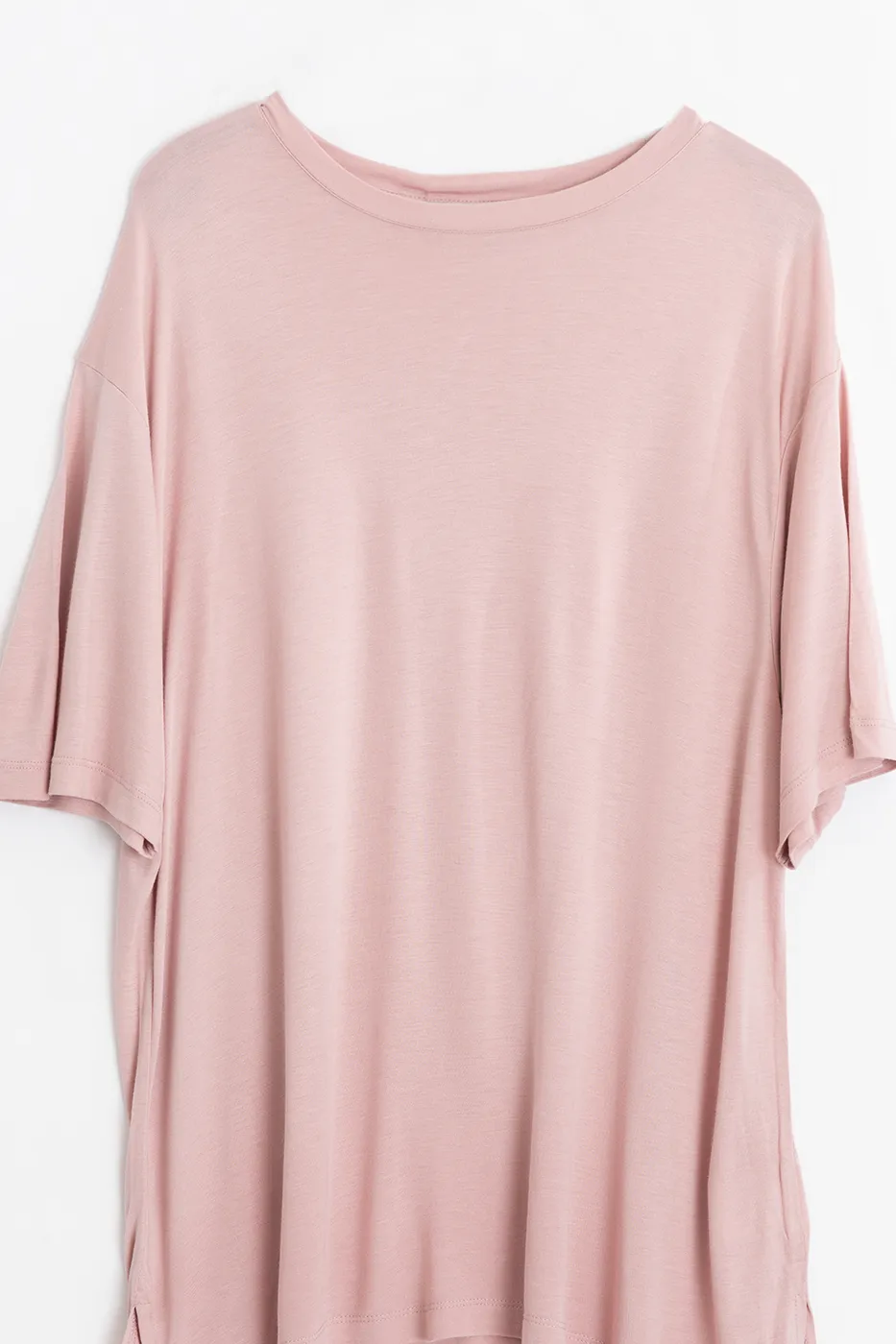 Bayan Pudra Oversize Bisiklet Yaka Dökümlü Tshirt
