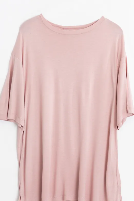 Bayan Pudra Oversize Bisiklet Yaka Dökümlü Tshirt - BSL