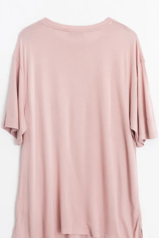 Bayan Pudra Oversize Bisiklet Yaka Dökümlü Tshirt - BSL