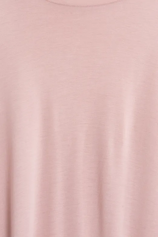 Bayan Pudra Oversize Bisiklet Yaka Dökümlü Tshirt - BSL