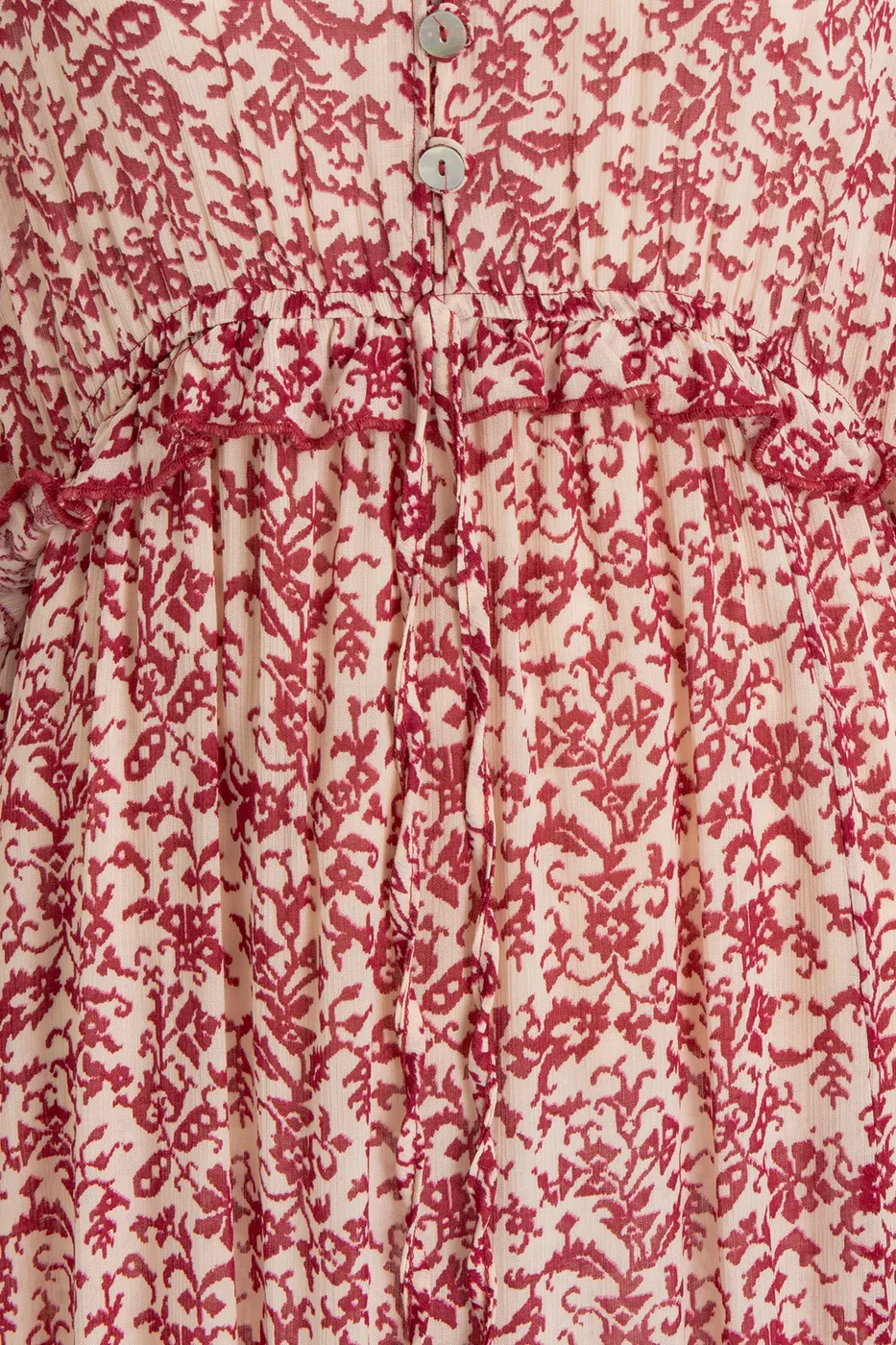 Bayan Bordo Fırfırlı Oversize Midi Elbise