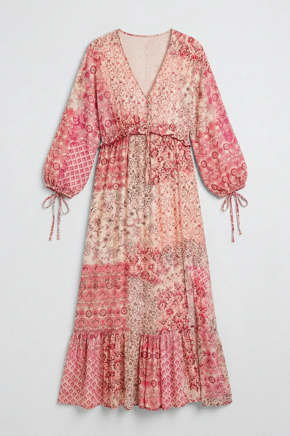 Bayan Pudra Fırfırlı Oversize Midi Elbise