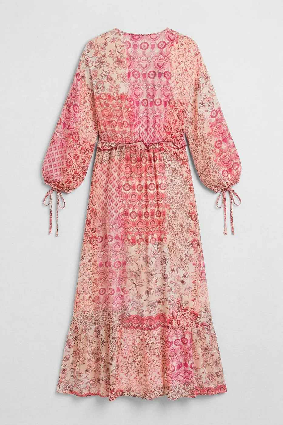 Bayan Pudra Fırfırlı Oversize Midi Elbise