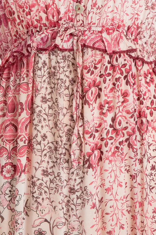 Bayan Pudra Fırfırlı Oversize Midi Elbise - BSL