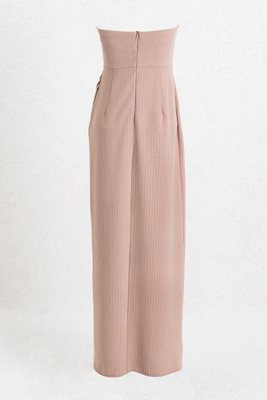 Bayan Pudra Straplez Maksi Elbise