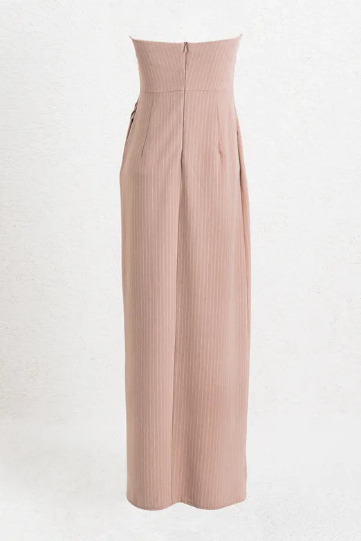 Bayan Pudra Straplez Maksi Elbise - BSL
